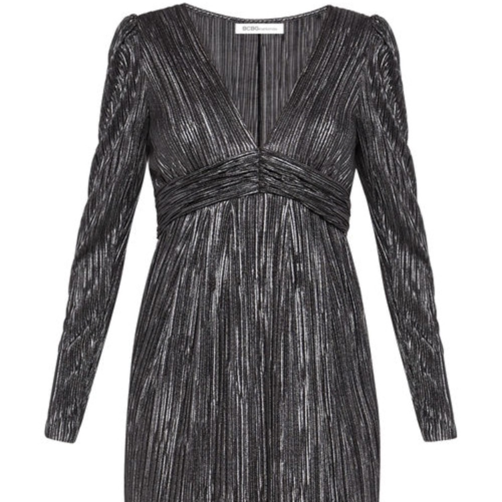 BCBGeneration Long Sleeve Foil Pleated Dress